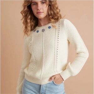 Marine Layer Jada Crewneck Womens sweater ivory sz small pullover knit